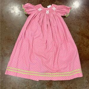 Girl size 7 smocked pick dress with bunnies. In great condition